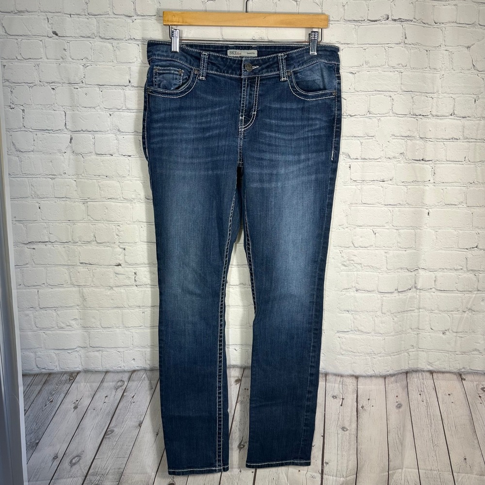 BKE Dakota Womens Dark Wash Straight Leg Jeans Contrast Stitch Blue Denim 33x31